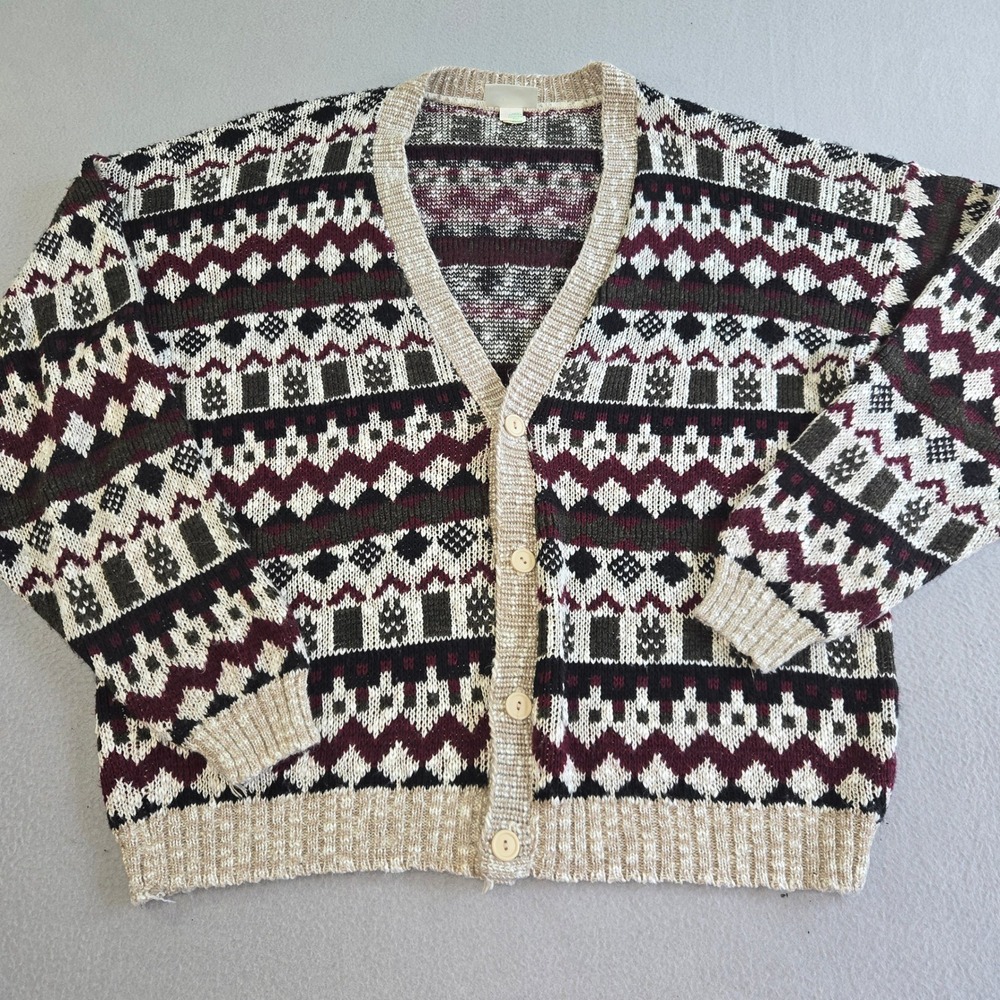 Ash Creek Trading Cardigan Sweater Mens XL Multi Fair Isle Geometric Knit USA